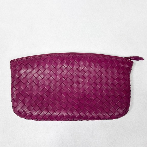 Bottega Veneta Intrecciato Weave 2009 Magenta Clutch Cosmetic Pouch Leather Zip - Picture 6 of 10